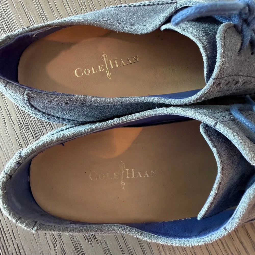 Cole Haan Blue Suede Wingtip Oxfords Brogue Lace Up‎ Shoes D38876 Womens 8.5 B